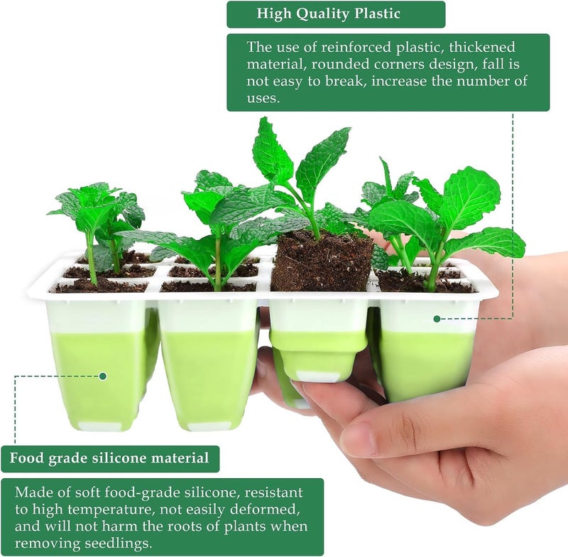 Ryscam 6pcs Reusable Seed Starter Kit, 72 Cells Seed Starter Trays, Silicone Seedling Starter Trays for Starting Plant Seeds with Flexible pop-Out Cells, Indoor Gardening Plant Germination Trays - Image 5